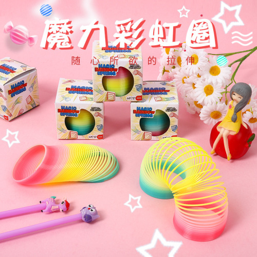 medium boxed rainbow ring jengle 6.5 * 6cm children‘s spring ring hot selling stall toys wholesale