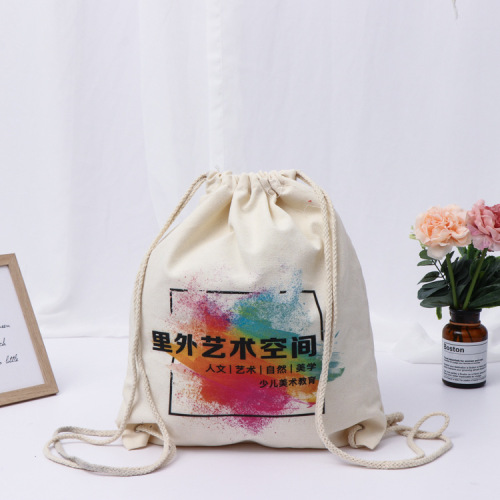 all cotton advertisement backpack bag color printing canvas drawstring drawstring bag travel storage bag canvas bag wholesale