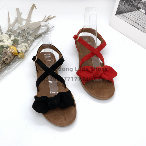 new flat sandals foreign trade european and american style outdoor sandals women‘s lint bowknot guangzhou women‘s shoes handcraft shoes