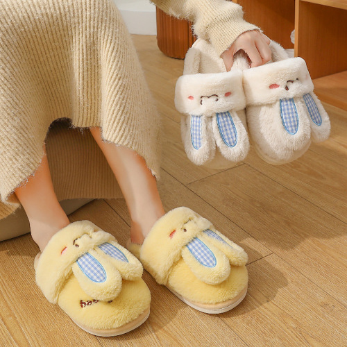 Cute Rabbit Warm Home Cotton Slippers Autumn and Winter Women‘s Indoor Home Couple Fluffy Slippers Two-Way Men‘s Wholesale