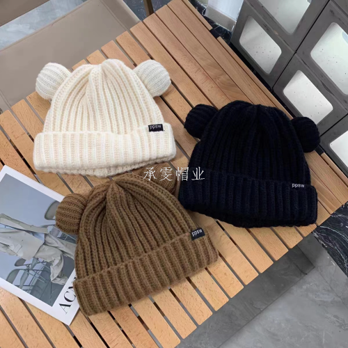 internet celebrity style hat full color handmade bear cartoon cute straw knitted wool hat winter