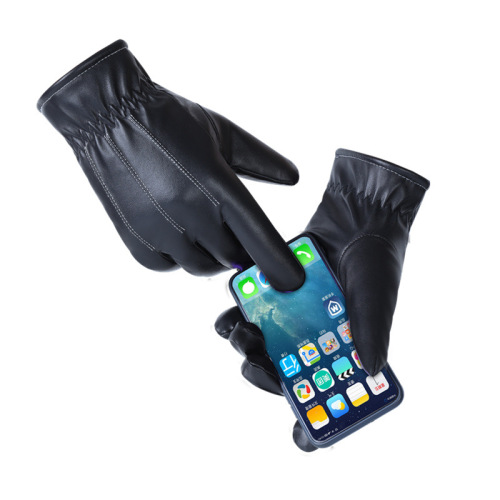 Manufacturer Wholesale Leather Gloves Men‘s Three-Rib Winter Thermal Gloves Fleece-Lined Touch Screen Outdoor Riding Gloves