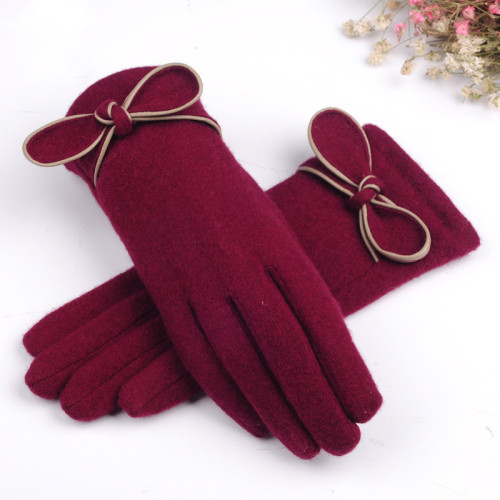 Wool Gloves Fleece-Lined Warm Wool Bow Finger Women‘s Touch Screen Gloves Warm in Winter