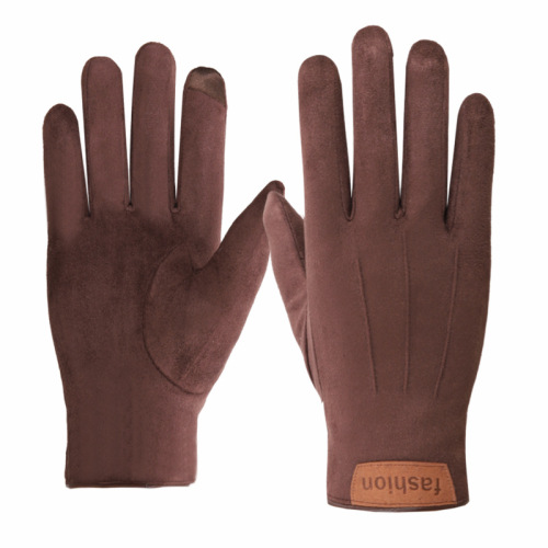 Suede Gloves Men‘s Outdoor Fleece-Lined Autumn and Winter Thermal Gloves Three-Rib thermal Gloves Driving Touch Screen Gloves Men 