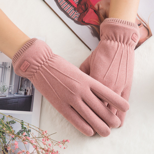 2023 winter new warm gloves women‘s fleece-lined thick gary dralon warm gloves winter fleece-lined gloves