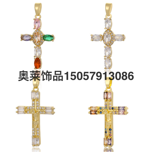 European and American Hot Sale Gold Plated Love Cross Zircon Pendant Necklace Vintage Titanium Steel Chain Casting Ornament Female