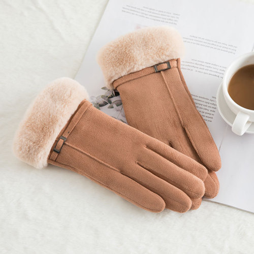 Thermal Gloves Women‘s Winter suede Gloves Winter Outdoor Riding Touch Screen plus Velvet Thickened Gloves 