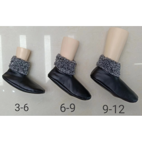 Children‘s Pu Mid-Calf Warm Floor Socks with Gray Wool Mouth Winter Fleece-Lined Thickened Non-Slip High Leather Socks Waterproof