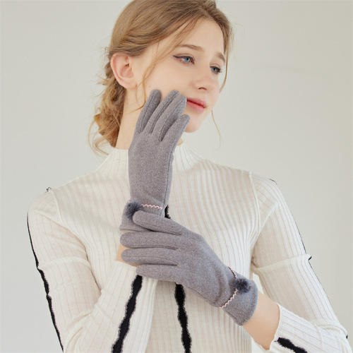 fisherman‘s notes winter gloves women‘s outdoor warm rabbit velvet gloves thin fur ball touch screen female student gloves korean style