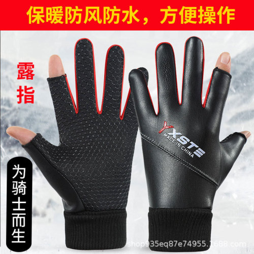 Winter Warm Gloves Fitness Sports Windproof Waterproof Anti-Slip Exposed Two Finger Gloves Outdoor Express Knight Gloves 