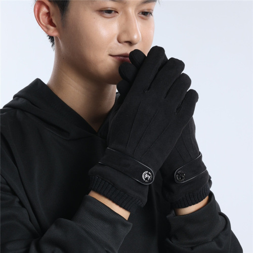 Gloves Men‘s Autumn and Winter Outdoor Fleece-Lined Thermal Men‘s Gloves Three-Rib Suede Gloves Driving Touch Screen Gloves Men