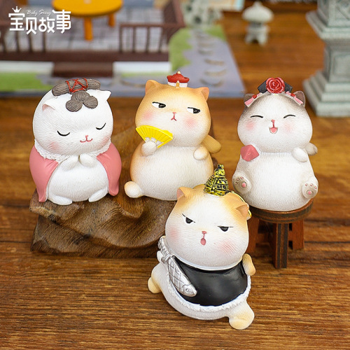 Creative New Year Court Cat Small Ornaments National Fashion Ancient Style Resin Crafts Desktop decoration Decoration New Year Gift 