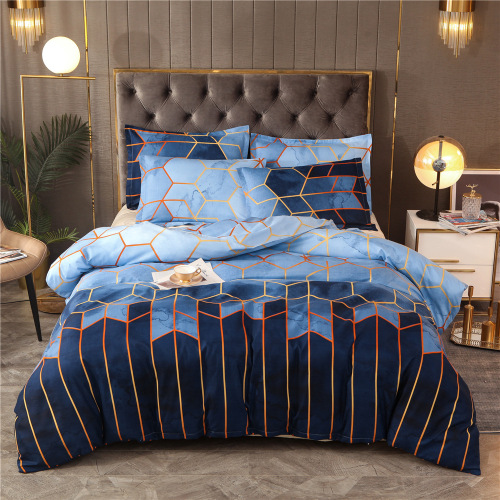 gold line geometric diamond color grid two three-piece quilt cover pillowcase back solid color set bedding wholesale
