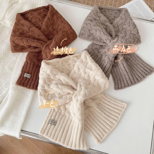 autumn and winter new knitted twist wool cross small scarf female korean style versatile solid color thick warm neck scarf