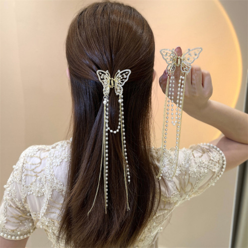 alloy ancient style imitation pearl hair accessories tassel pearl butterfly gripper headdress