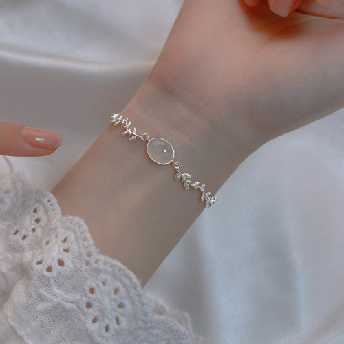 Minsheng White Agate Leaves Moonlight Forest Bracelet Female Student Simple All-Match Mori Style Ins Niche Design Bracelet 