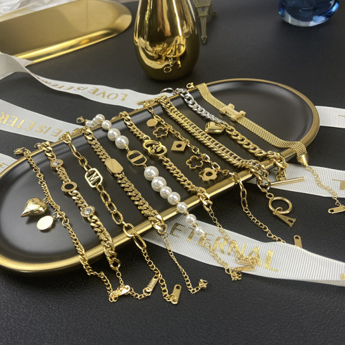 Titanium Steel Bracelet women‘s 2022 New Jewelry Natural Pearl Double-Layer Bracelet Ins Style Fashion Wholesale 