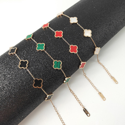 japanese and korean fashion titanium steel clover bracelet simple high-end non-fading five shells four-leaf clover bracelet accessories