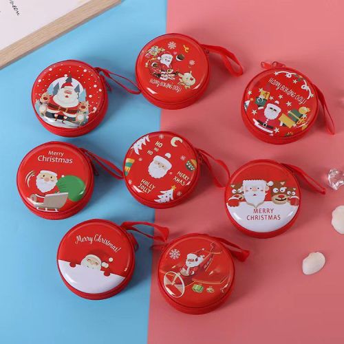 Christmas Tinplate Coin Purse Cartoon Rabbit Year Coin Zipper Bag Data Cable Children‘s Christmas Gift Storage Box