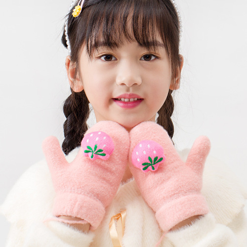 Winter Children‘s Warm Gloves Cute Flip Knitted Baby Anti-Freezing Cold-Proof Cartoon Magic Velvet Gloves Wholesale