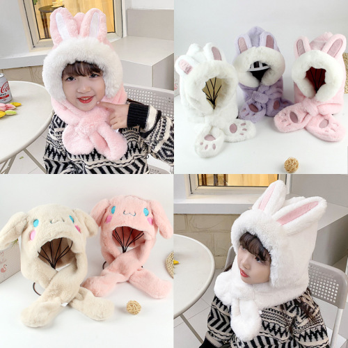 new winter children‘s hat scarf one two-piece cute male and female baby cartoon rabbit warm plush hat