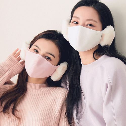 cloud warm mask women‘s autumn and winter cute plush ear mask two-in-one cold mask windproof cotton mask
