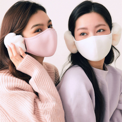 new warm mask with earmuffs women‘s autumn and winter cute windproof plush cold-proof ear mask two-in-one mask