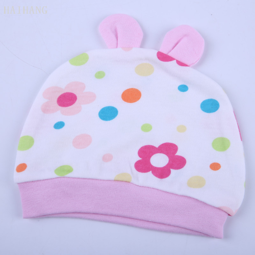 Baby Cartoon Knitted Cotton Printing Beanie Newborn Cap Baby Korean Style Color Matching Ears Beanie 0-March Cute