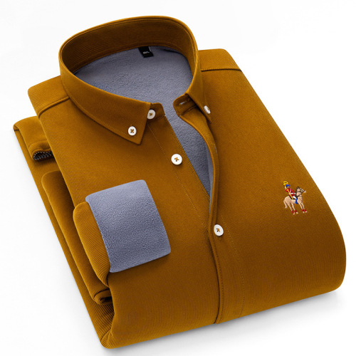 winter 2022 new thermal shirt fleece-lined thickened 100% polyester corduroy solid color embroidered shirt