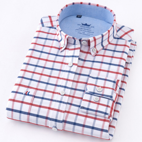 shirt new coat casual cotton oxford woven plaid shirt men‘s long-sleeved spring and autumn middle-aged and elderly manufacturers spot