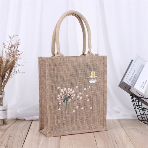 Simple Artistic Portable Linen Bag Advertising Printing Shopping Bag Making Vintage Jute Cloth Bag Printing logo