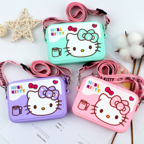 Hello Kitty Silicone Bag Coin Purse Female Creative Mini Silicone Zipper Earphone Bag Candy Color Handle with Key Case 