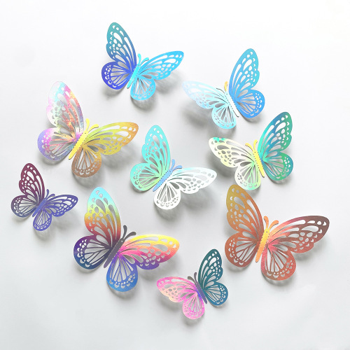 12 PCs 3D Colorful Silver Butterfly Cross-Border Amazon Wedding Festival Party Balloon Decorative Wall Stickers