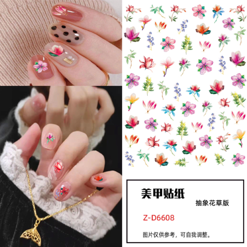 new abstract flower and grass series nail sticker flower semi-cured nail sticker paper gel nail stickers