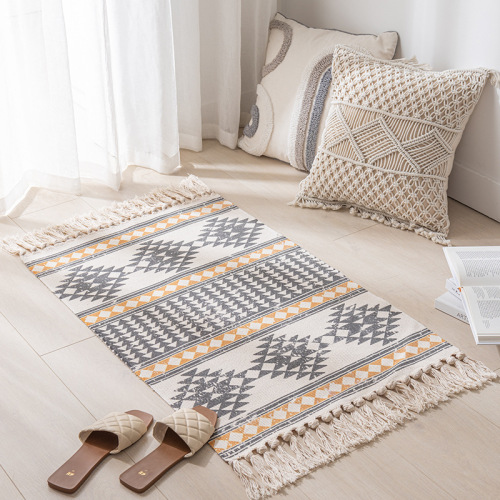 Shida One Piece Dropshipping Foreign Trade Carpet Ethnic Style Cotton Braided Floor Mat Geometric Pattern Bedroom Tassel Bedside Blanket