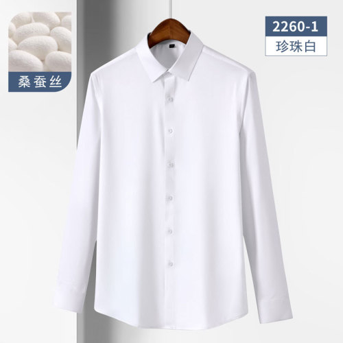 men‘s mulberry silk non-ironing shirt business shirt high-grade solid color casual breathable comfortable stretch men‘s white shirt