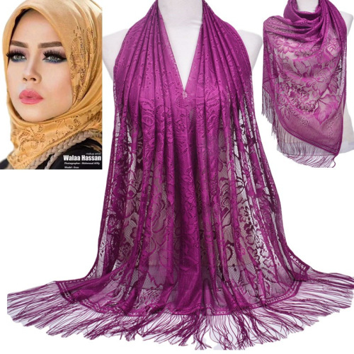 muslim scarf cover solid color lace hollow tassel scarf women‘s summer malaysia long scarf shawl
