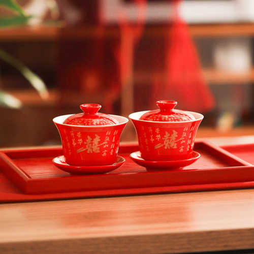 Toast Tea Cup Wedding Set Wedding Modified One Pair xi Character Red Wedding Tea Cup Tea Set Wedding Supplies 