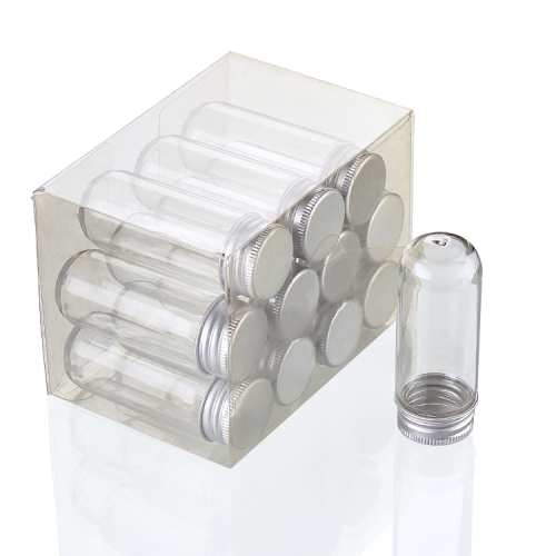pvc boxed 30mm diameter round bottom wire mouth glass bottle transparent aluminum cover tube bottle