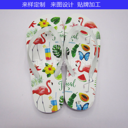 Logo-Printable Custom White Flamingo Beach Slippers Flip Flops