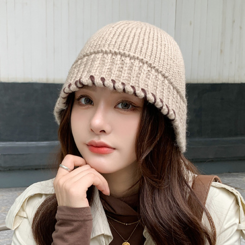 Autumn and Winter New Thickened Woolen Cap Korean Style Versatile Trendy Japanese Style Artistic Bucket Hat Winter Fashionable Knitted Bucket Hat