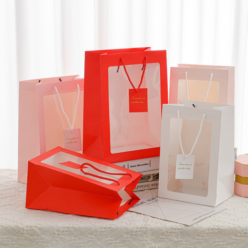 transparent window handbag flower packaging hand bag gift window bag chinese valentine‘s day gift bag hand doll gift bag