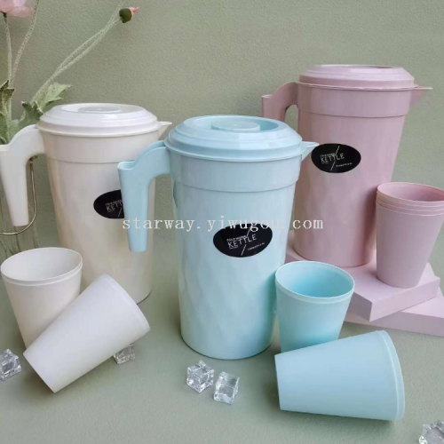 large capacity plastic cold water bottle with cup set cold water bottle household juice teapot