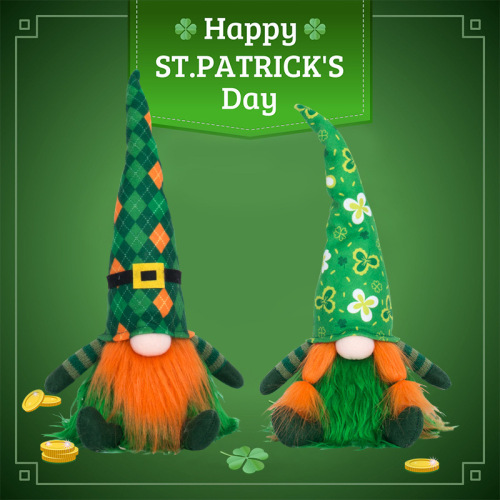 Cross-Border St. Patrick‘s Day Decoration Dwarf Rudolf doll Green Hat Festival Faceless Doll with Light Decoration