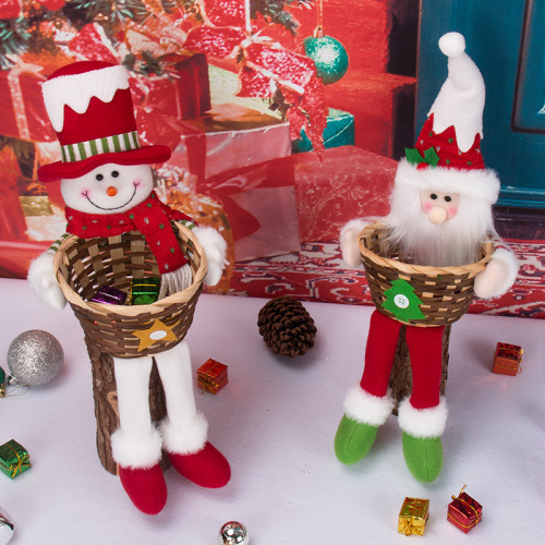 Christmas Decorative Candy Basket Christmas Desktop Decoration Candy Basket Long Legs Santa Claus Snowman Large Candy