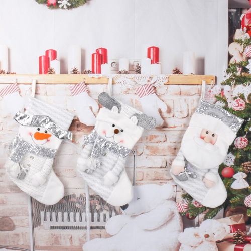 white and silver gift bag christmas tree decorations santa snowman elk sequins christmas stockings christmas tree pendants