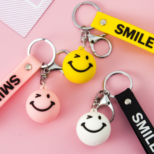 creative new round ball smiley face keychain pendant soft and adorable simple cute ins hanging school bag ornament small gift