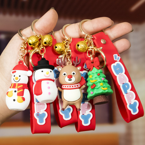 christmas series soft rubber keychain christmas eve cartoon santa claus three-dimensional key pendant bag small gift