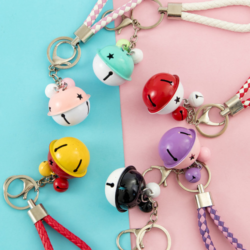 Creative Cartoon Cute Bell Leather Rope Car Keychain Accessories Bag Pendant Female Key Chain Small Gift wholesale 