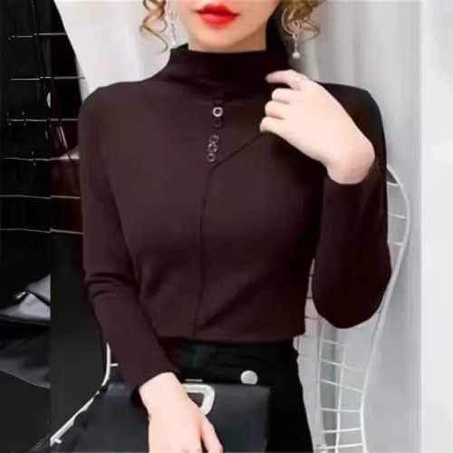 One-Piece Delivery Black Thickened Bottoming Shirt Women‘s New Double-Sided German velvet Western Style Wear Slim-Fit Long-Sleeved T-shirt Top